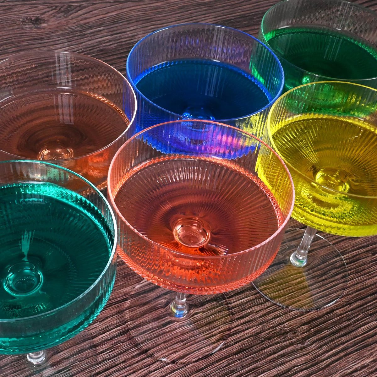 Ribbed Coupe Glasses Set of 6 Crystal Handmade 10Oz M71956
