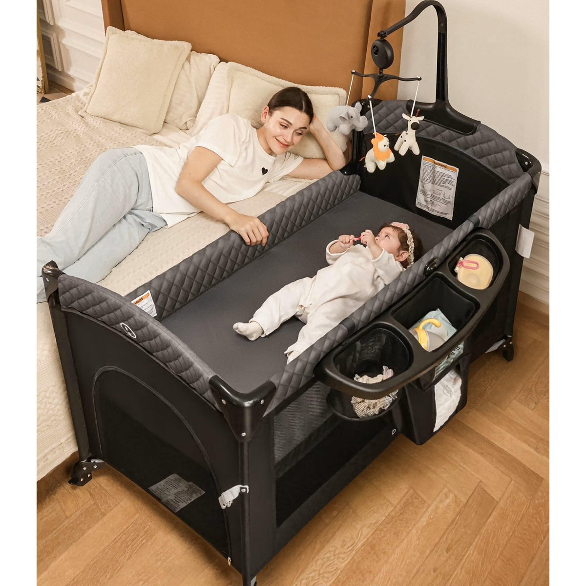 5-in-1 Baby Bassinet with Playard Mode & Changing Table, Black L175965