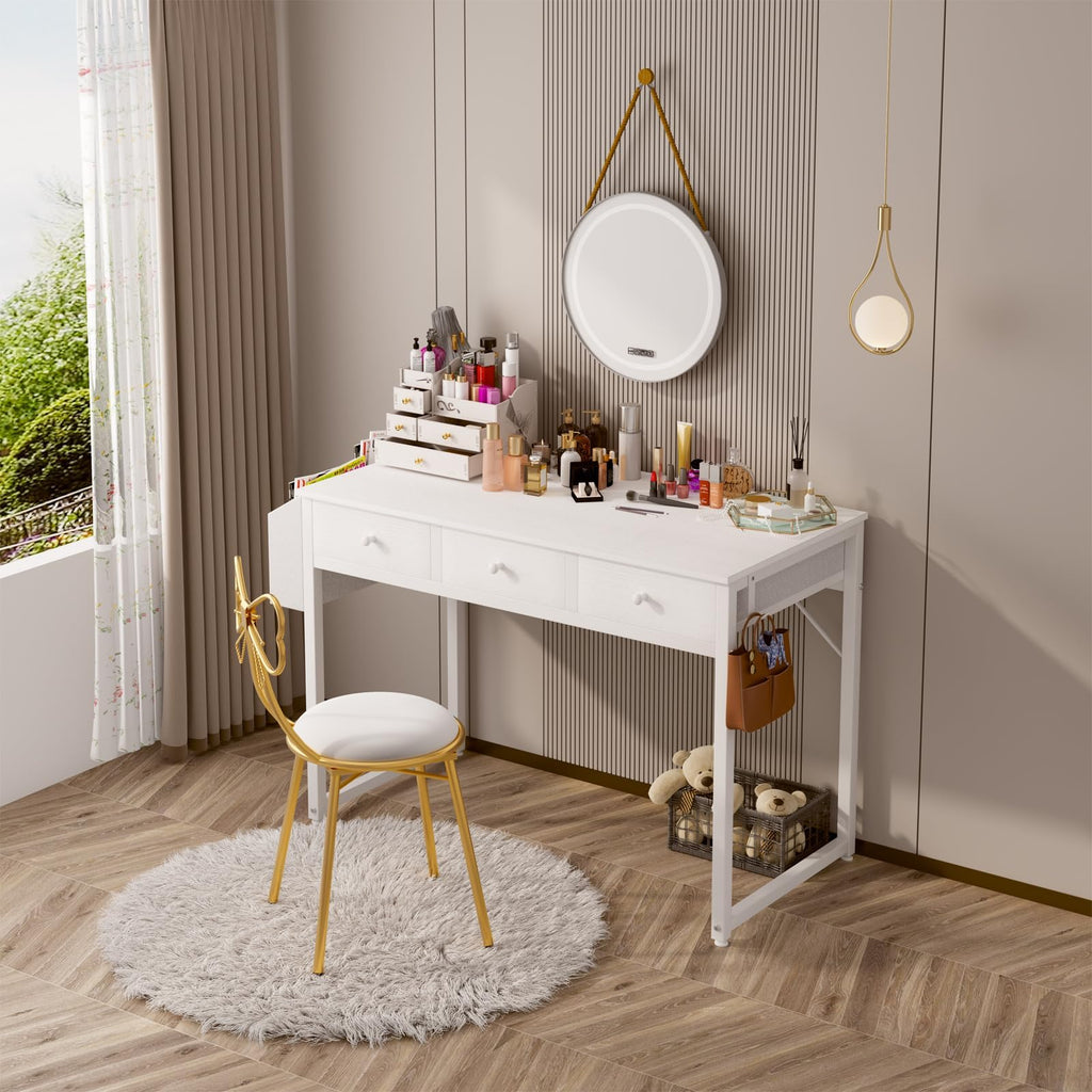 White 40 Inch Computer Desk with Drawers W6692