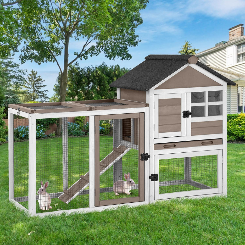 51.6" Large Rabbit Hutch with Run and Tray G7066