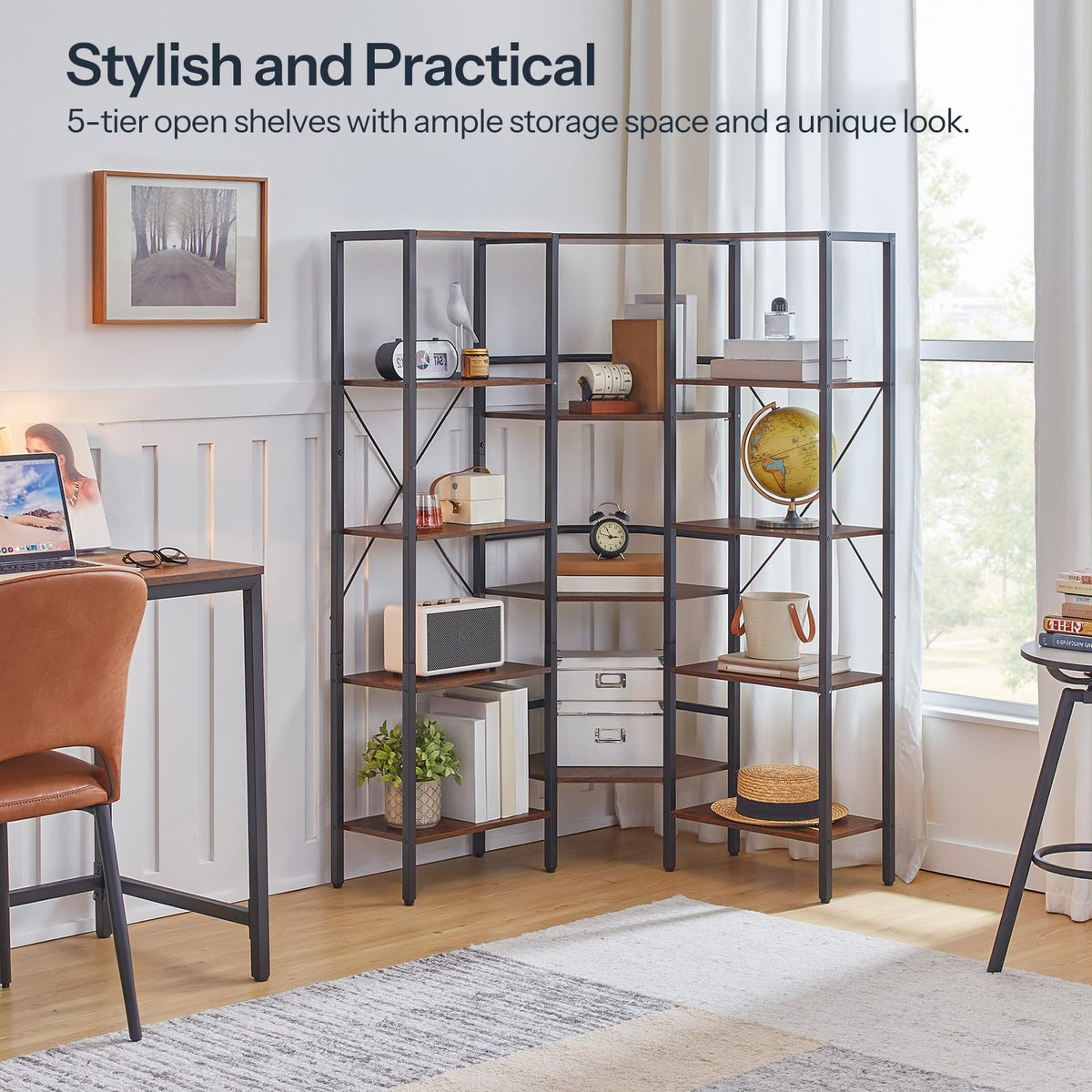 Industrial 5-Tier L-Shaped Corner Bookshelf K8350