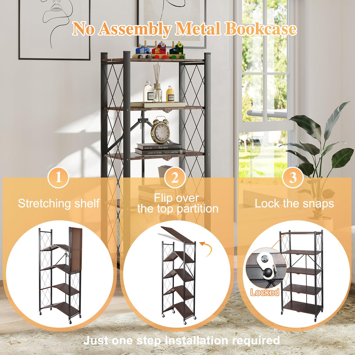 5-Tier Folding Storage Shelf with Woodgrain Finish V6246