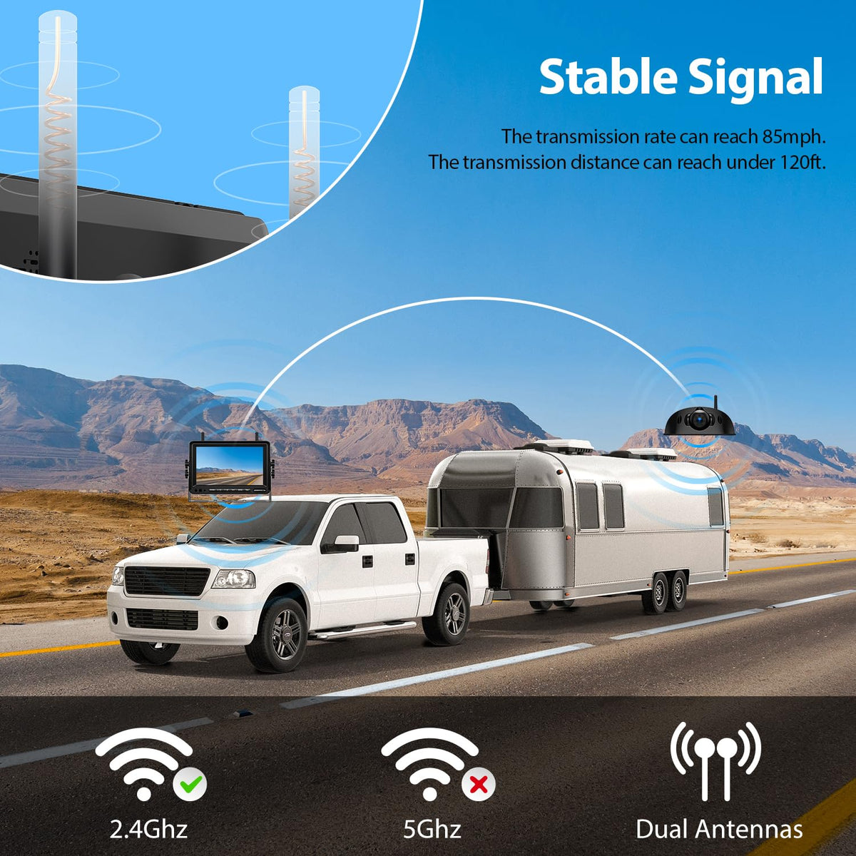 1080P 7" Wireless RV Backup Camera System with DVR Monitor Y60499