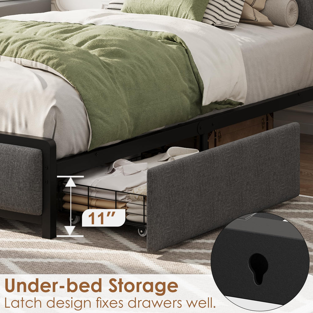 Gray Twin Size Bed Frame with 2 Drawers V812