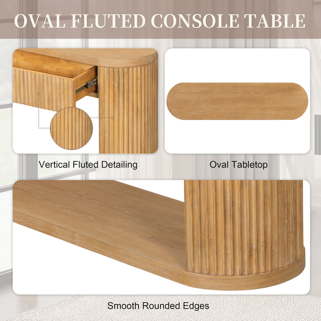 Fluted Console Table 2 Drawers Wood Natural G415