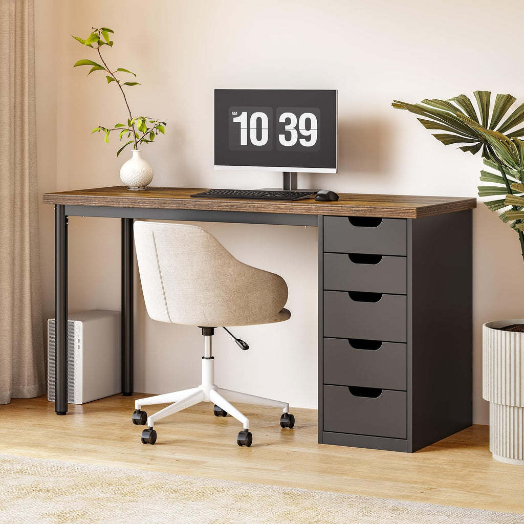 47 Inch Computer Desk with 5 Drawers Metal Frame Y433