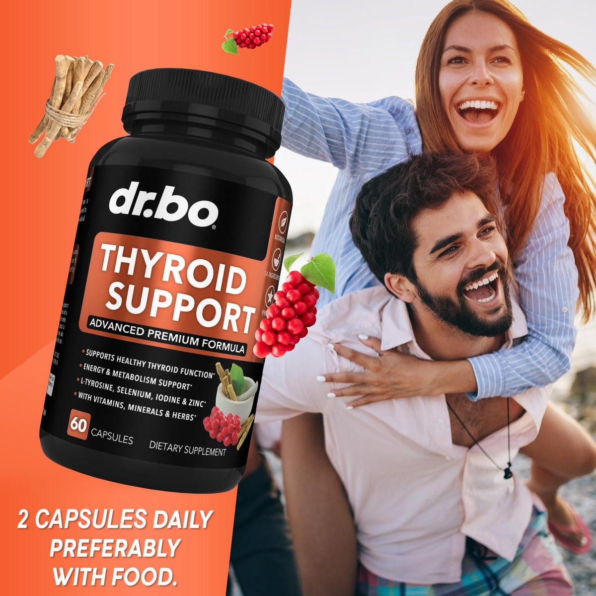 Thyroid Support Supplement with L-Tyrosine Selenium Iodine Zinc Bladderwrack Kelp Ashwagandha 60 Pills F662