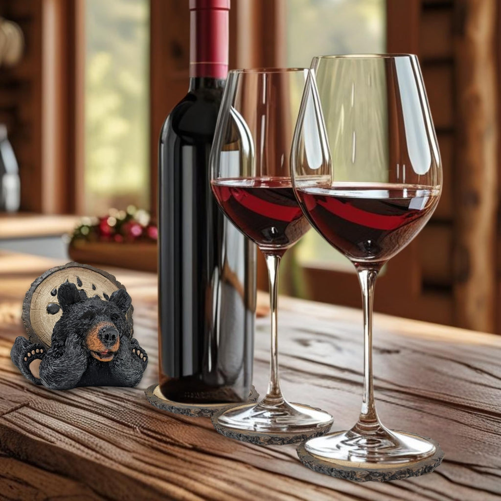 Resin Bear Coaster Set with 4 Coasters and Holder N6380