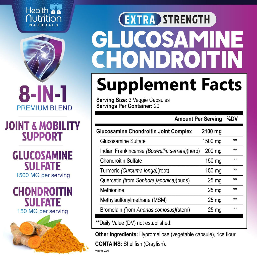 Glucosamine Chondroitin MSM Turmeric Boswellia 60 Capsules W4460