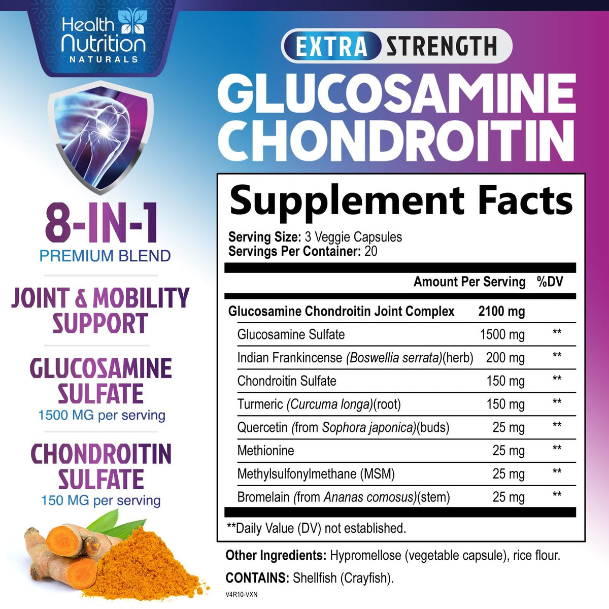 Glucosamine Chondroitin MSM Turmeric Boswellia 60 Capsules W4460