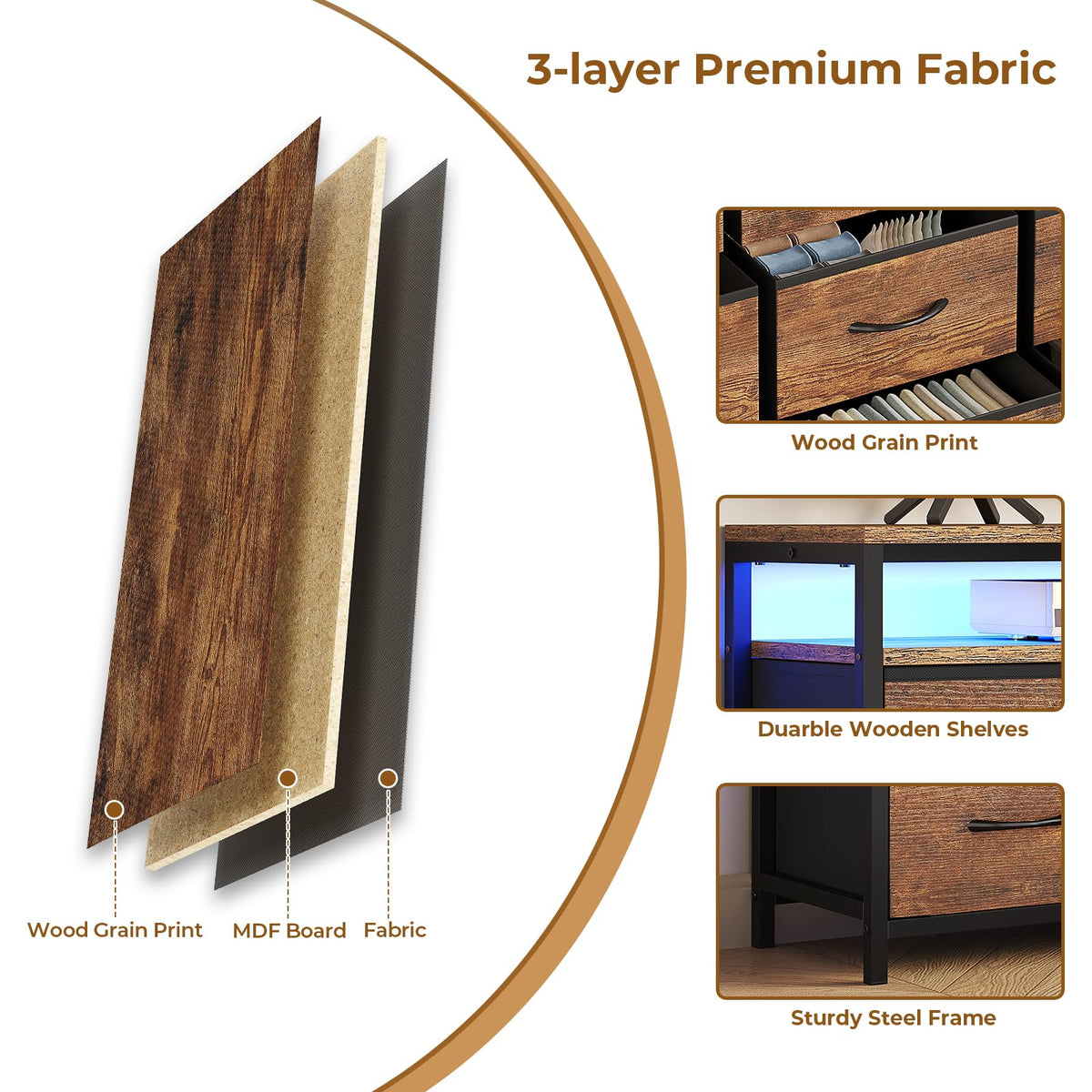 LED TV Stand Dresser with 9 Drawers F9185