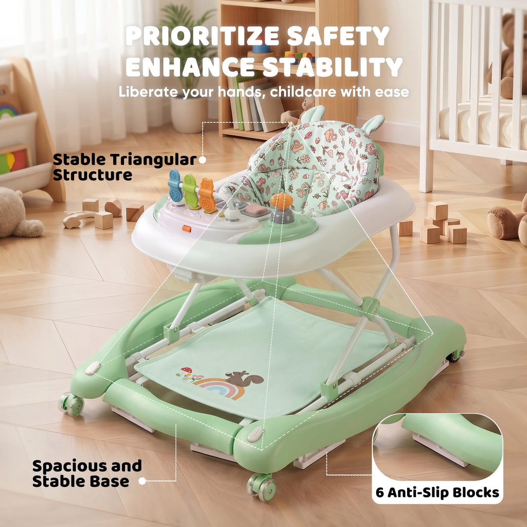 Foldable Baby Walker with Wheels, Music and Lights (Green) Q609759