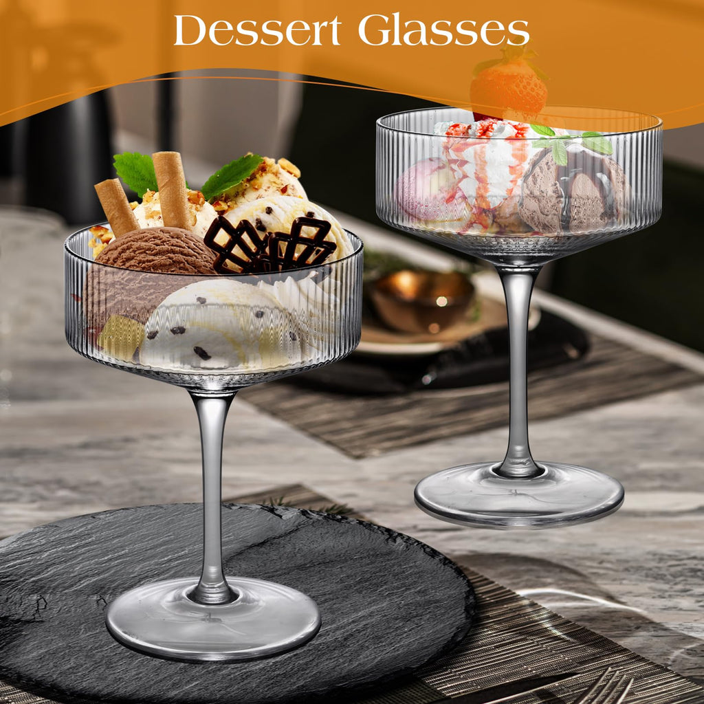 Ribbed Coupe Glasses Set of 6 Crystal Handmade 10Oz M71956