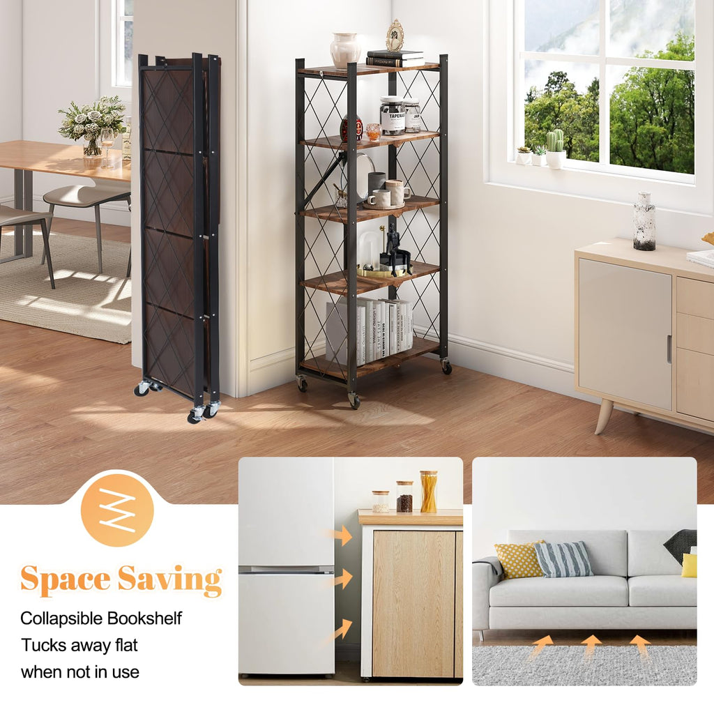 5-Tier Folding Storage Shelf with Woodgrain Finish V6246