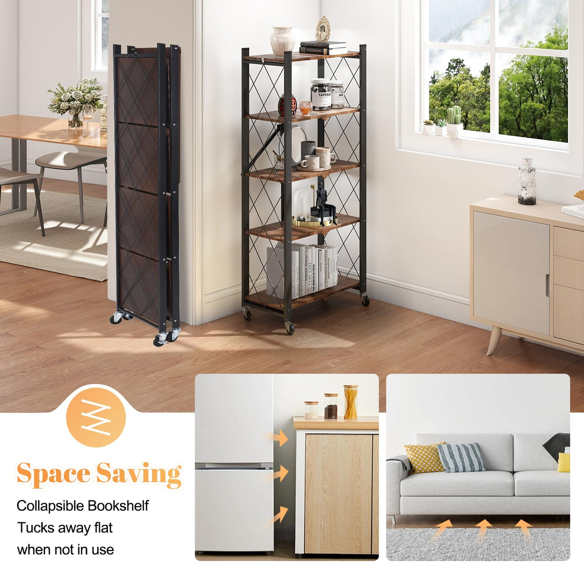 5-Tier Folding Storage Shelf with Woodgrain Finish V6246