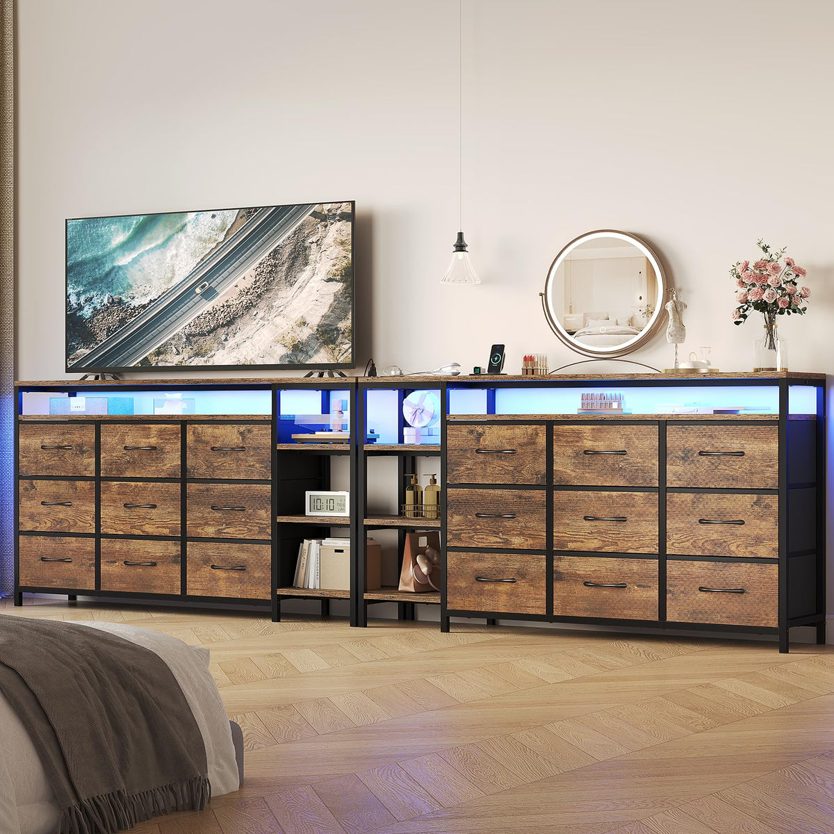 LED TV Stand Dresser with 9 Drawers F9185