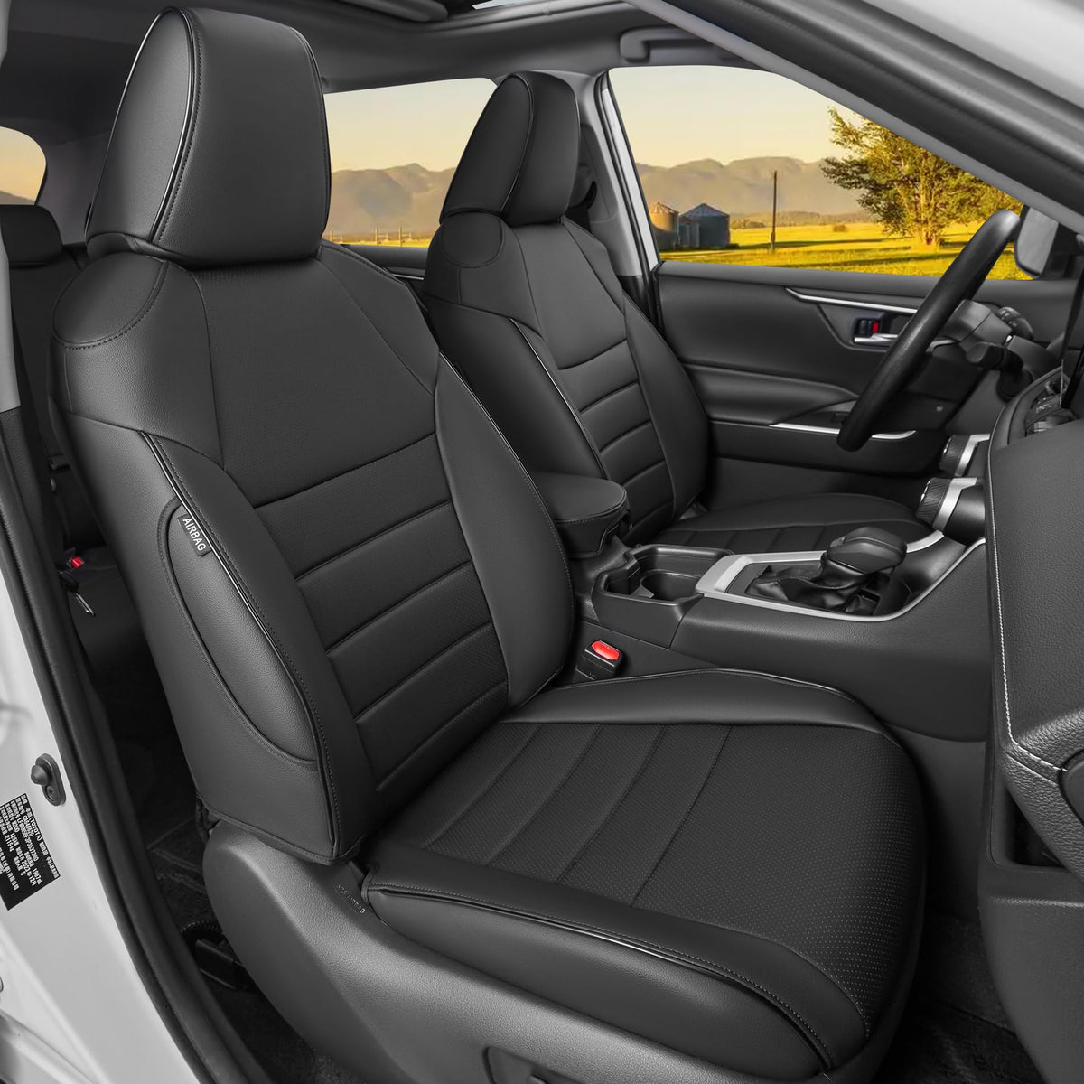 Black Leather 5 Seats Car Seat Covers Set G33676