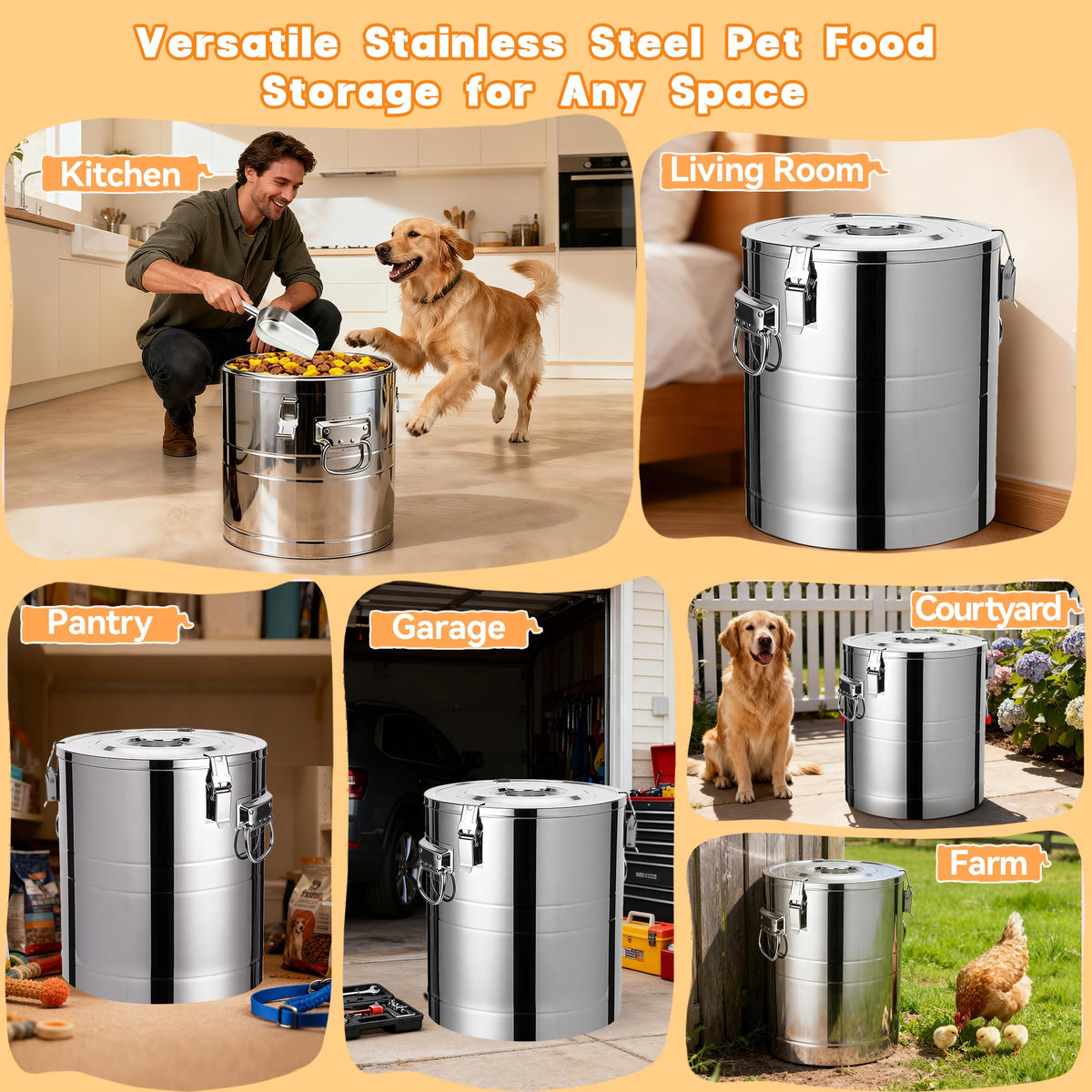 40lb Airtight Stainless Steel Dog Food Storage Container V135