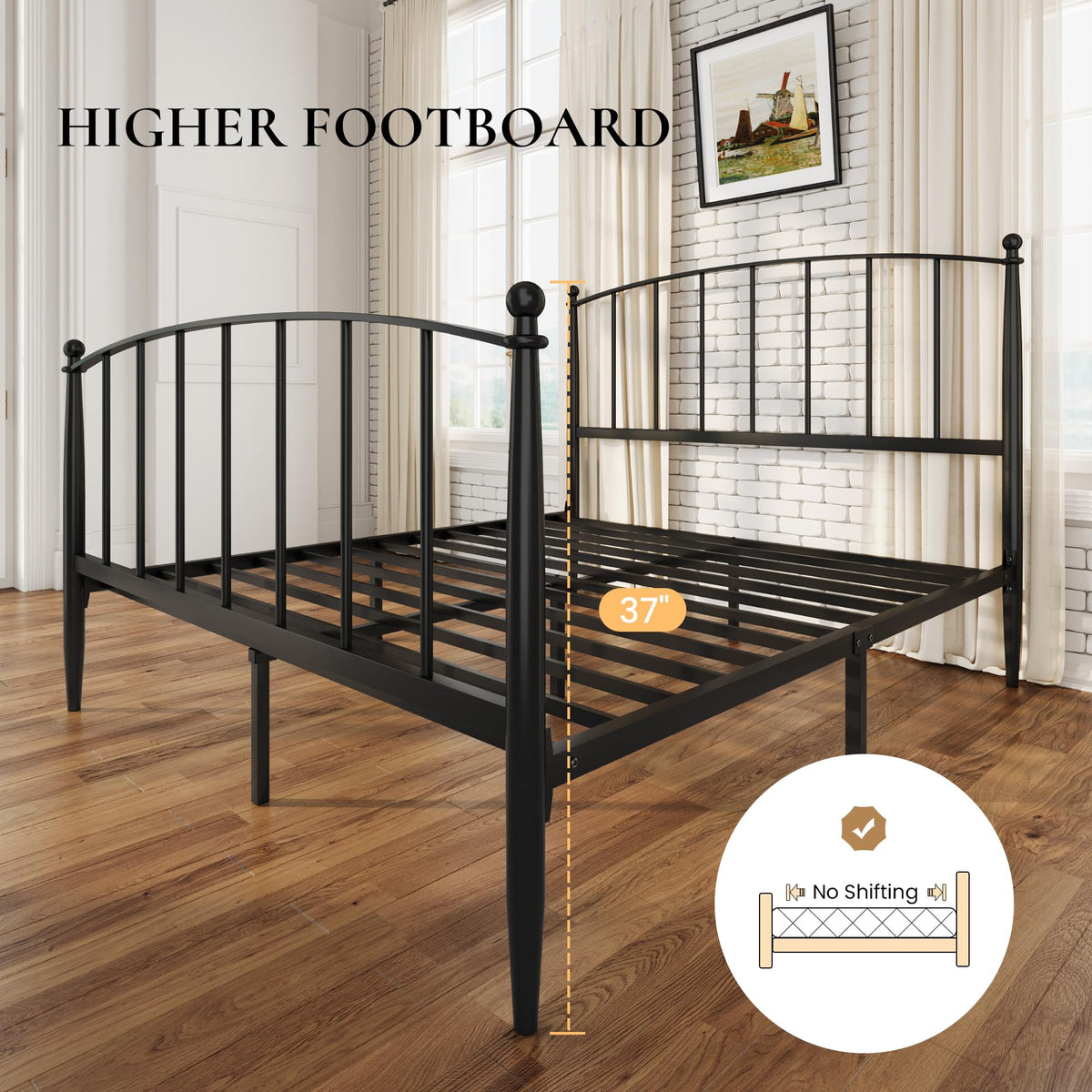 Full Size Black Metal Platform Bed Frame L62879