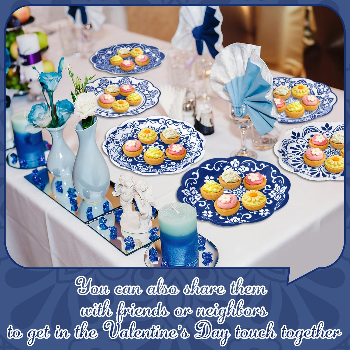 120 Pieces 7 Inch Blue Floral Paper Plates A9489