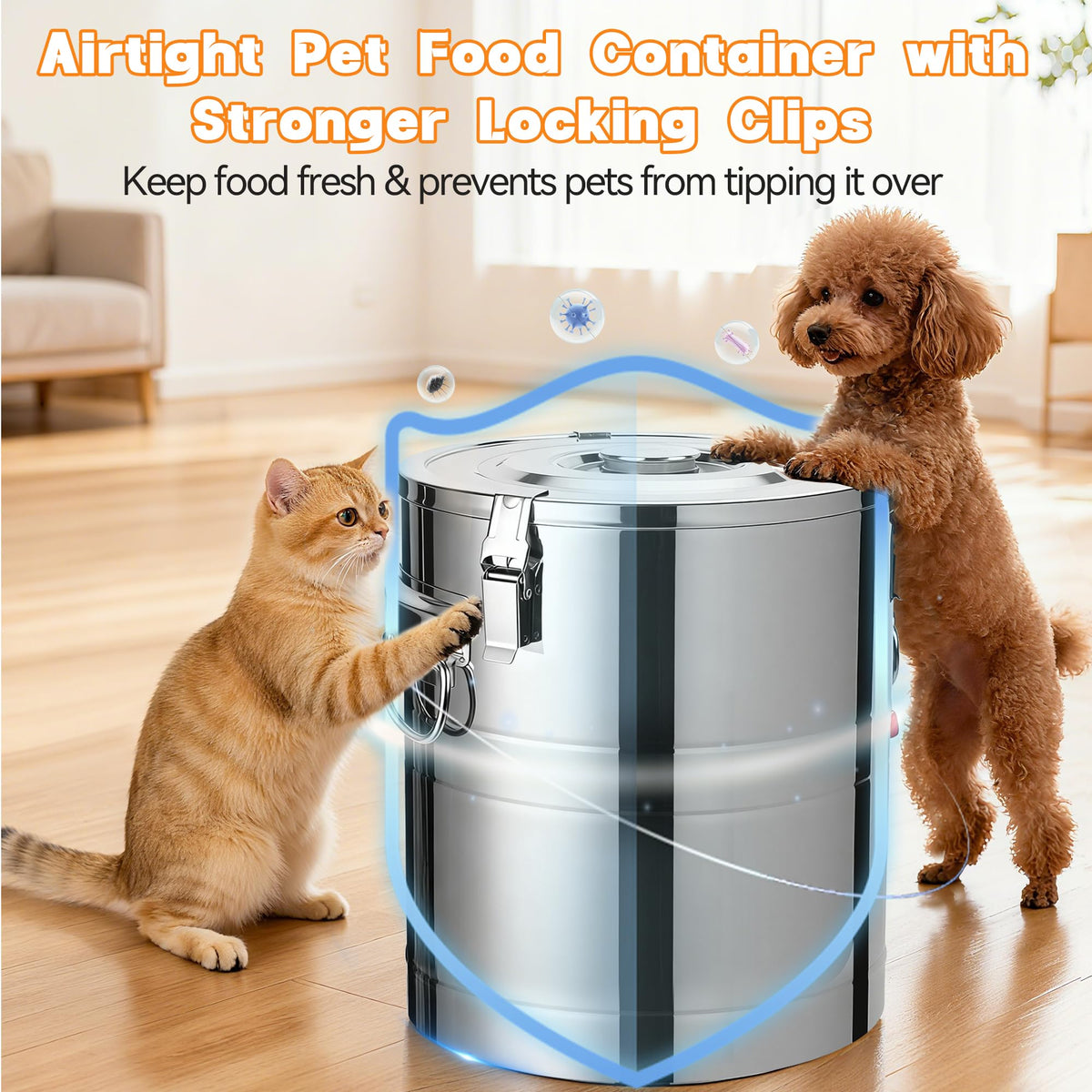 40lb Airtight Stainless Steel Dog Food Storage Container V135
