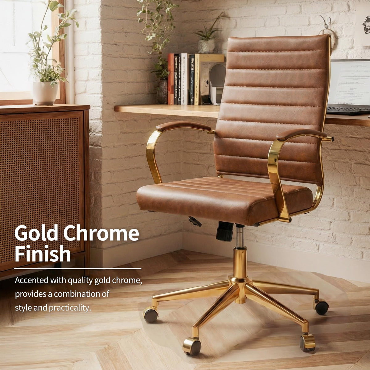 Gold Ergonomic Leather Office Chair W477560