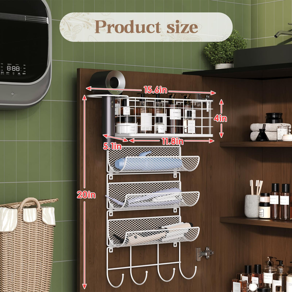 Wall-Mounted Hair Dryer Holder 4-Shelf White W959
