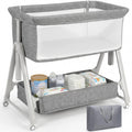 Baby Bassinet Bedside Crib with Mattress Wheel Storage Travel Bag Light Grey A47134