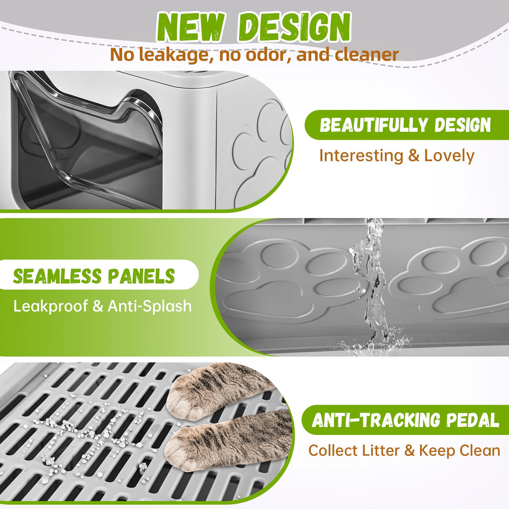 Covered Cat Litter Box, Extra Large Drawer Design with Dual Entry,Pale Grey J13646