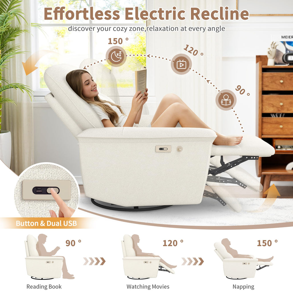 Power Swivel Rocker Recliner Chair with Phone Holder and USB Ports S8360