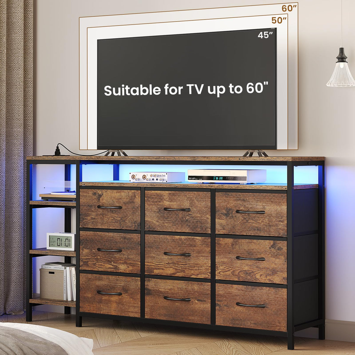 LED TV Stand Dresser with 9 Drawers F9185