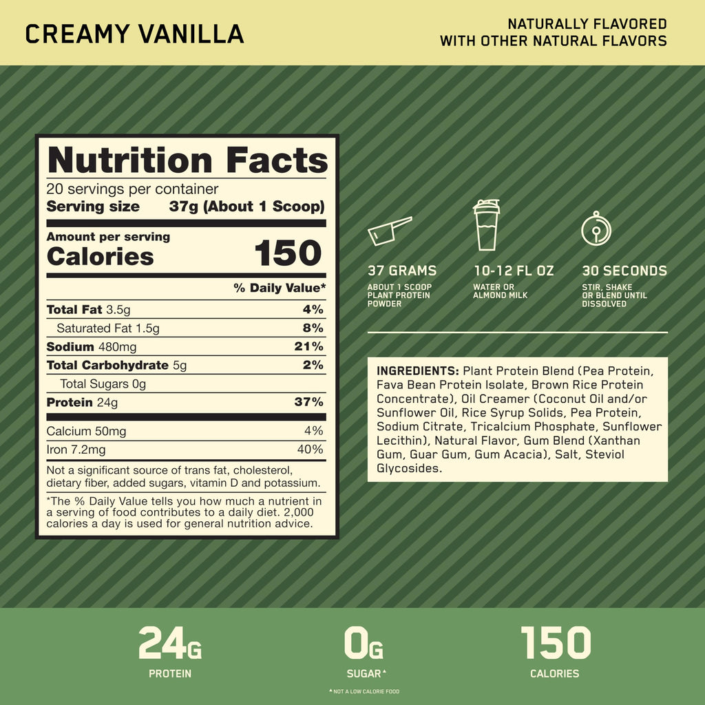 Plant Based Protein Powder Creamy Vanilla 20 Servings H10484