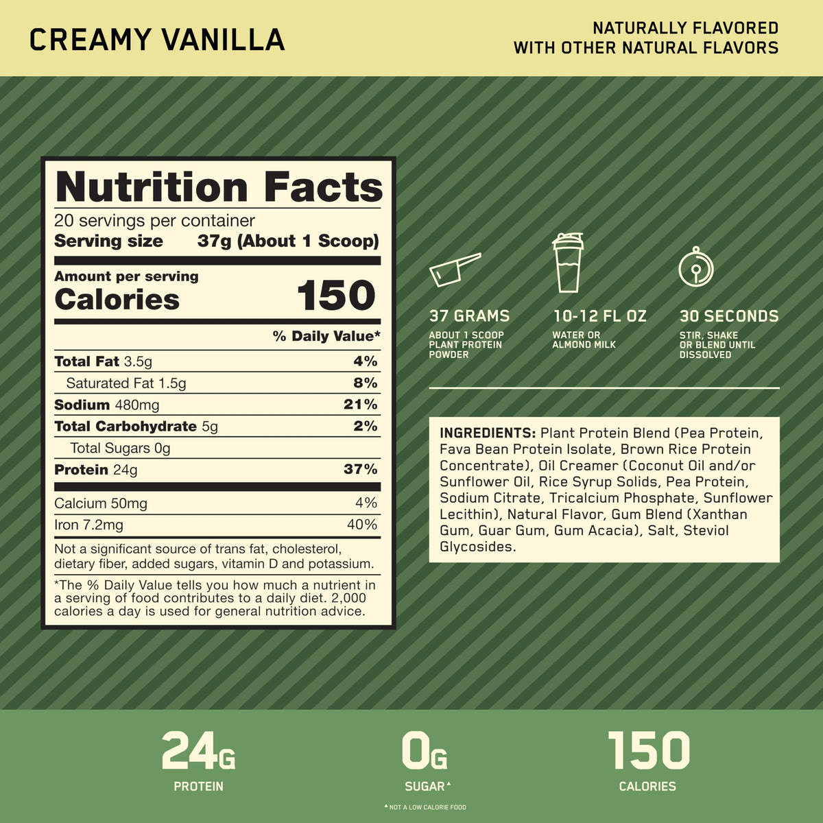 Plant Based Protein Powder Creamy Vanilla 20 Servings H10484