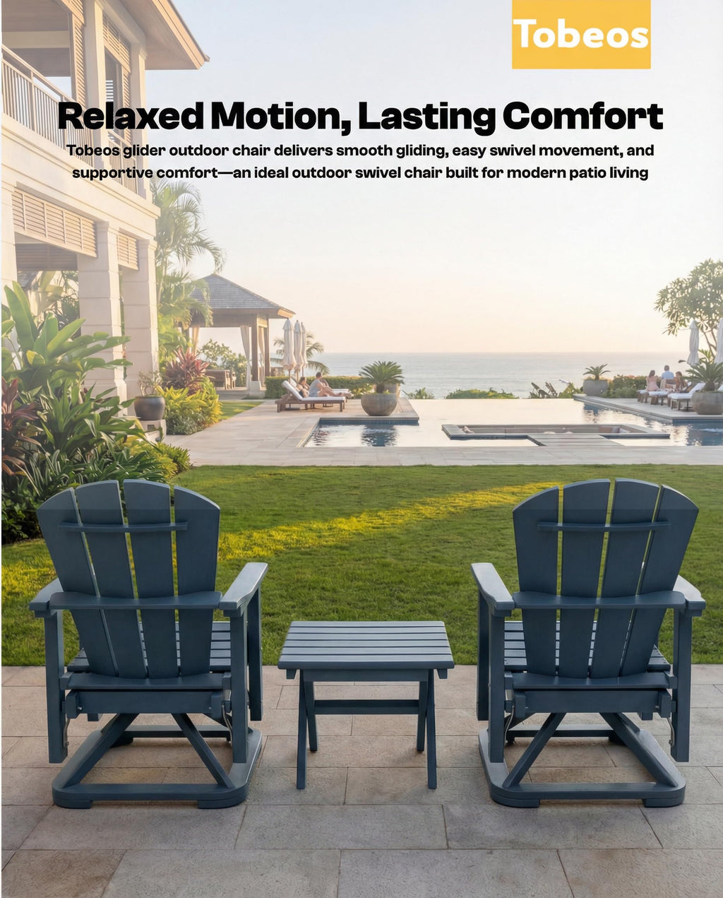HDPE Oversized Swivel Glider Rocking Chair Set of 2 Navy Blue A140431