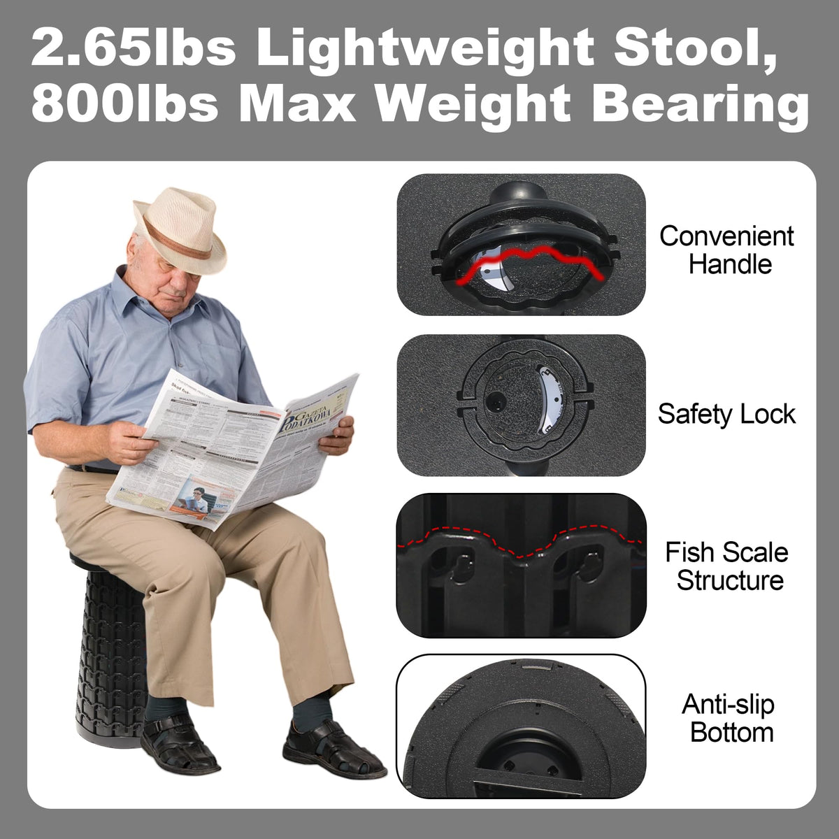 18" Collapsible Heavy Duty Portable Folding Camping Stool Black U22989