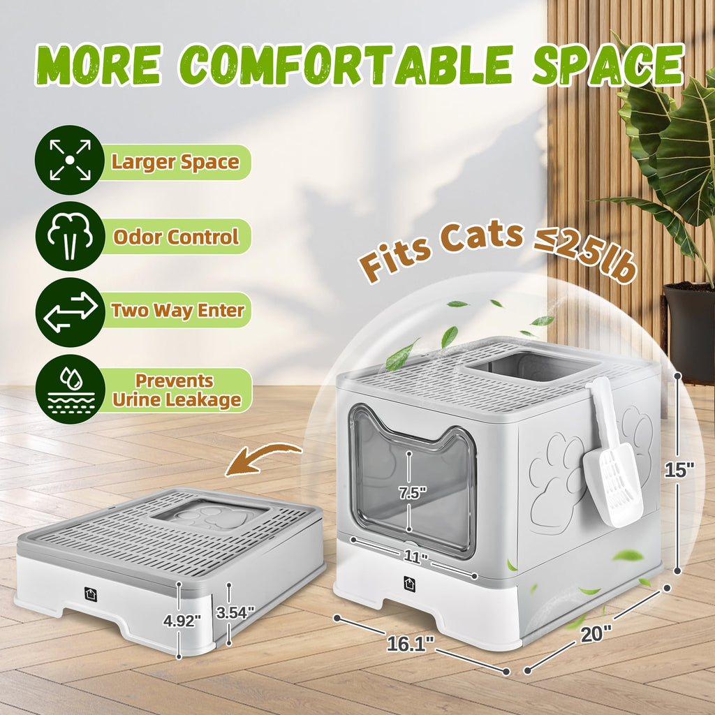 Covered Cat Litter Box, Extra Large Drawer Design with Dual Entry,Pale Grey J13646