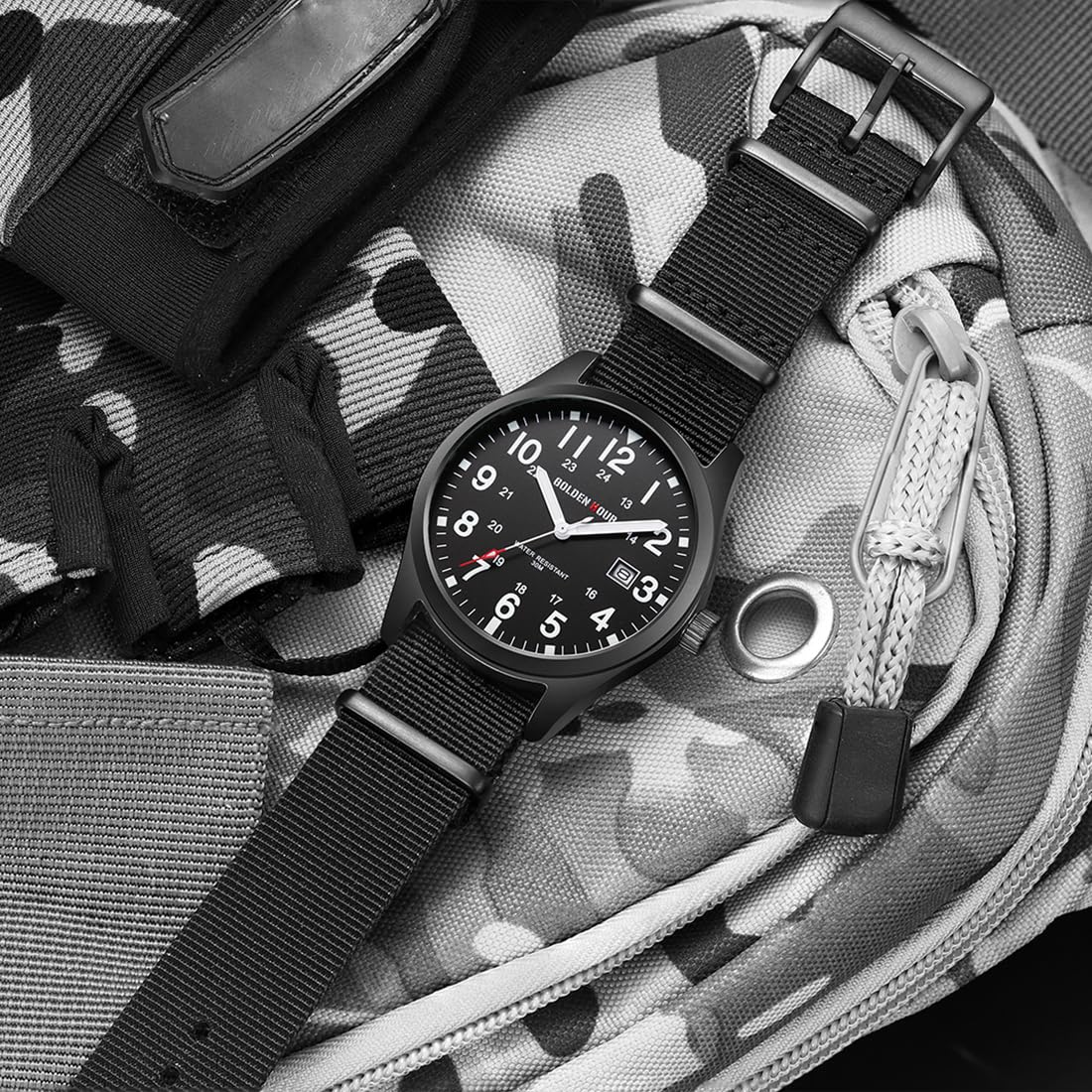 Nylon Slip-Thru Strap Watch with Military Time Easy Read Dial Glowing Hands L83385