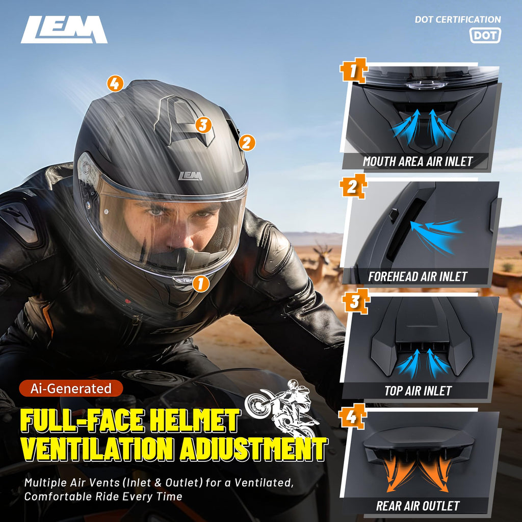 Full Face Motorcycle Helmet DOT Certified Matte Black Medium Q8504