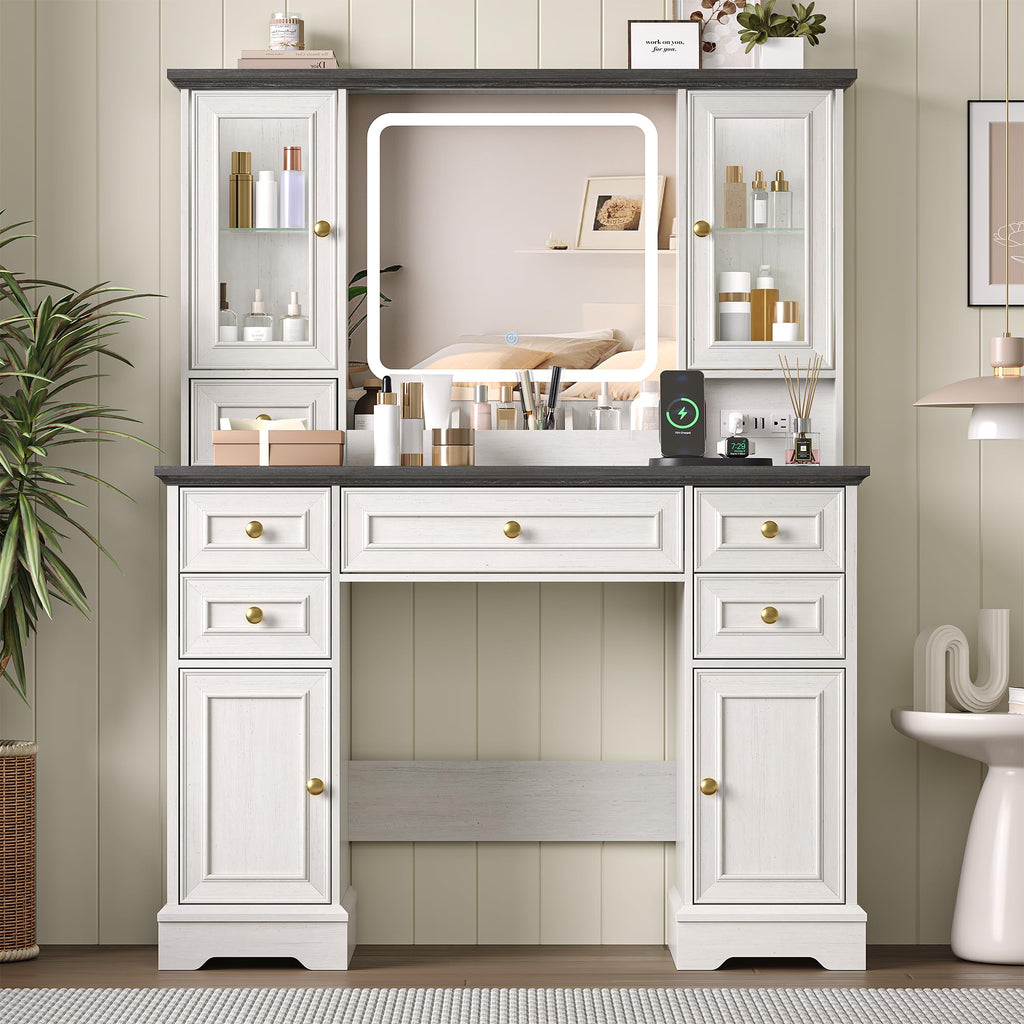 White Makeup Vanity Desk with Mirror and LED Lights D3630