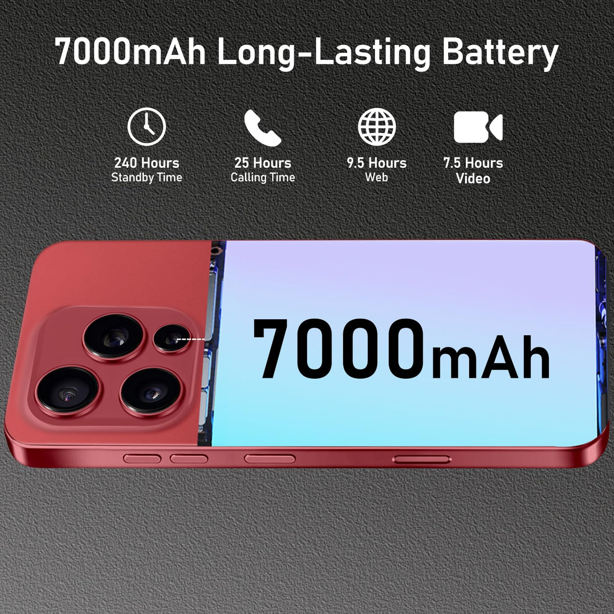 Unlocked Cell Phone 16+512GB Android 14 Wine Red W891
