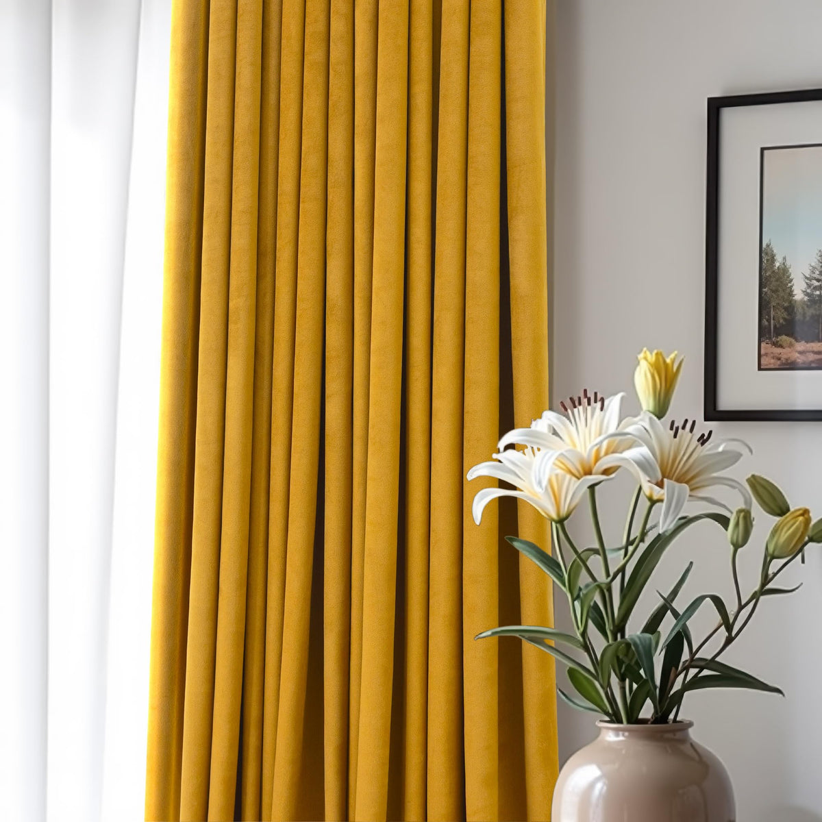 Mustard Yellow Gold Velvet Curtain 84 Inch 2 Panel W707546