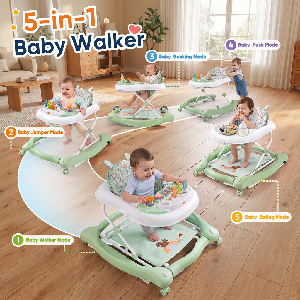 Foldable Baby Walker with Wheels, Music and Lights (Green) Q609759