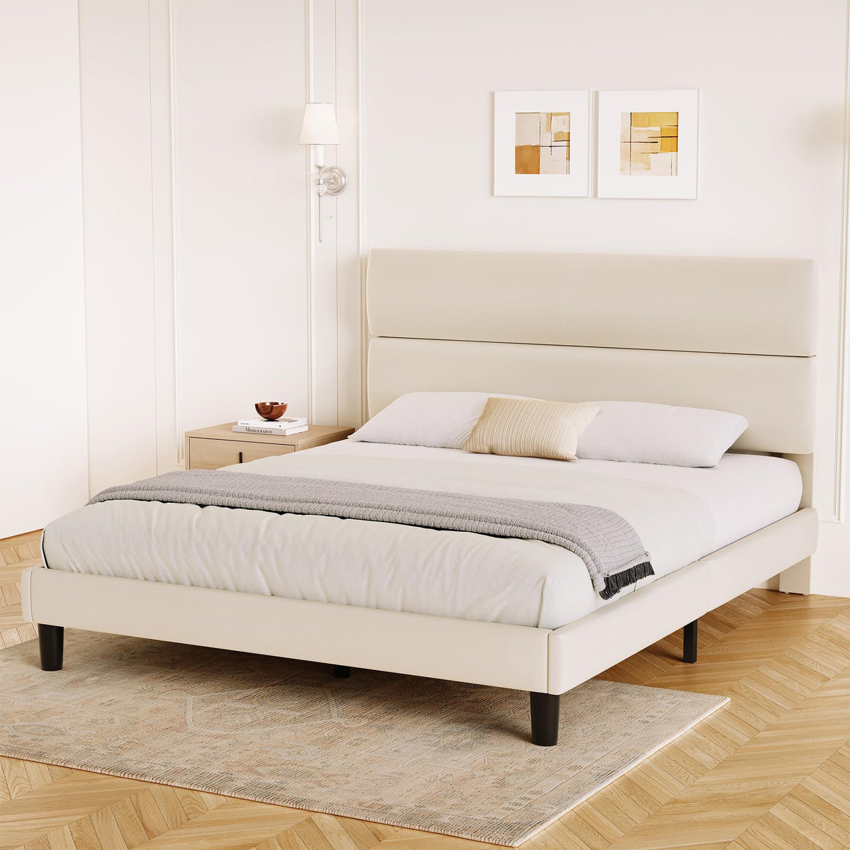 Queen Size Velvet Upholstered Platform Bed Frame A99749
