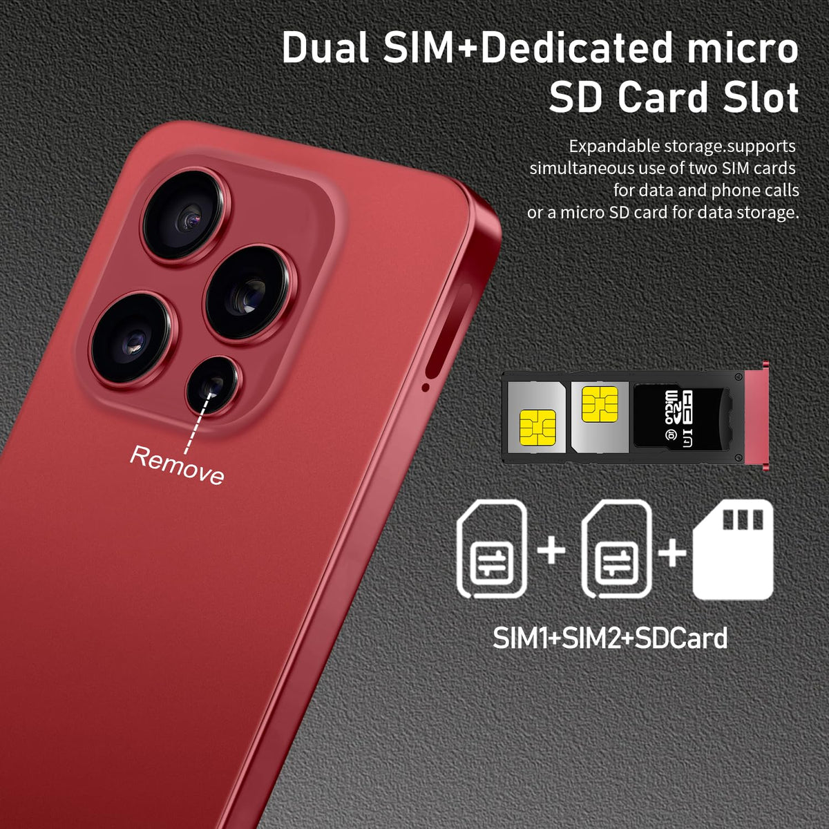 Unlocked Cell Phone 16+512GB Android 14 Wine Red W891