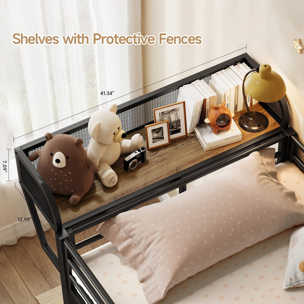 Twin Over Twin Metal Bunk Bed with Desk & Outlet L706