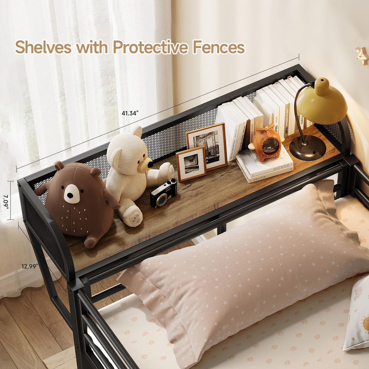 Twin Over Twin Metal Bunk Bed with Desk & Outlet L706