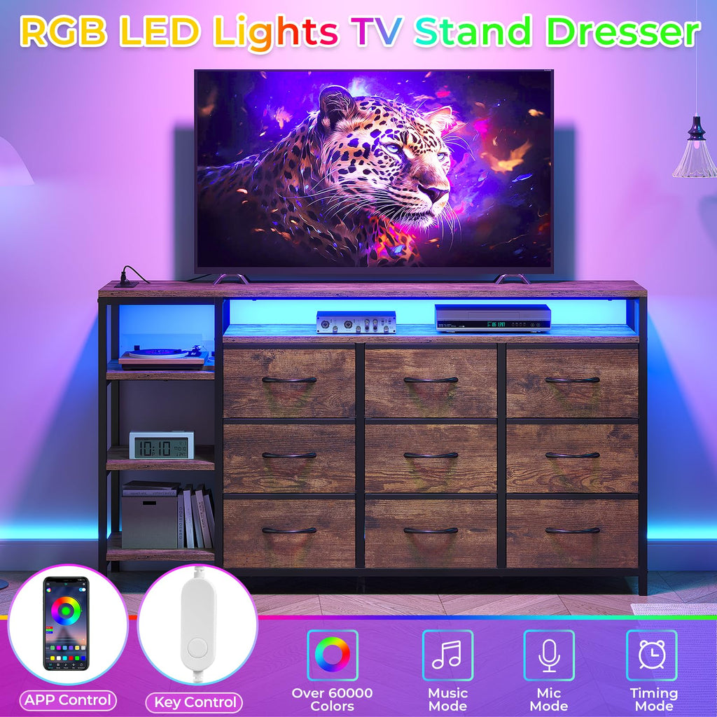 LED TV Stand Dresser with 9 Drawers F9185
