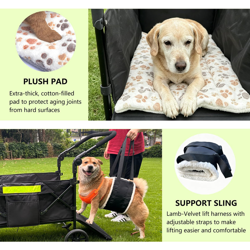 Dual-Entry Dog Wagon with Thick Mat & Lift Harness Y131528