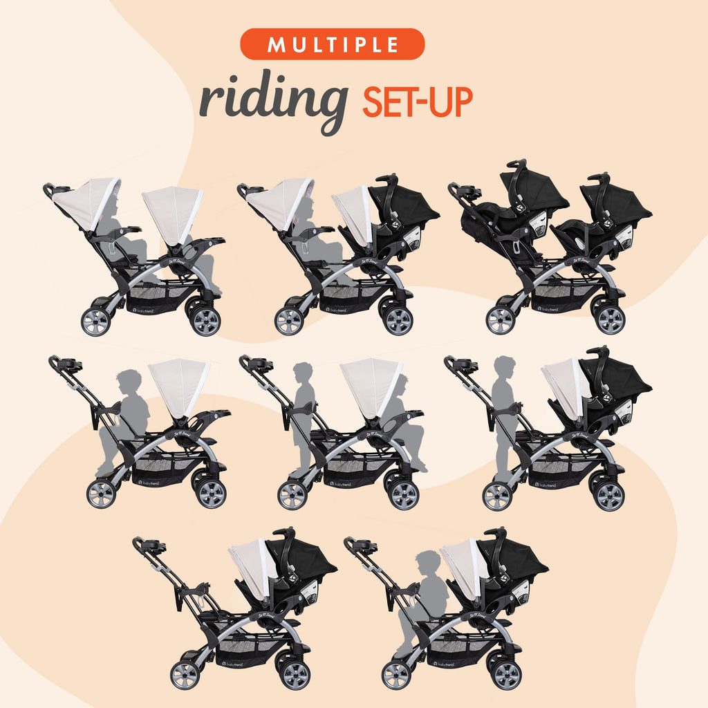 Khaki 3 Pc Double Stroller & 2 Car Seats V6192