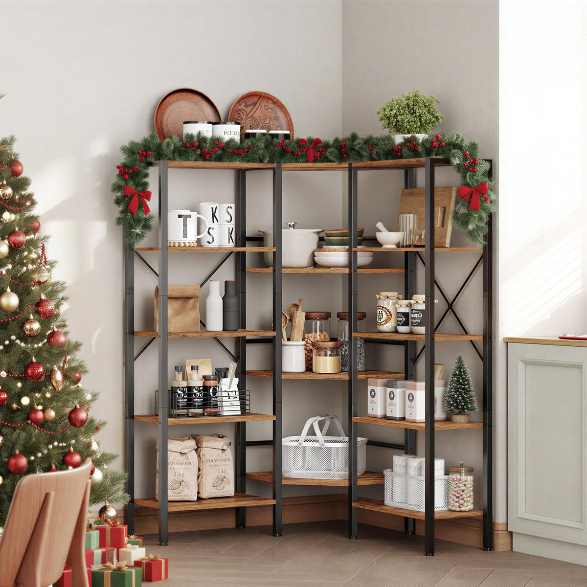 Industrial 5-Tier L-Shaped Corner Bookshelf K8350